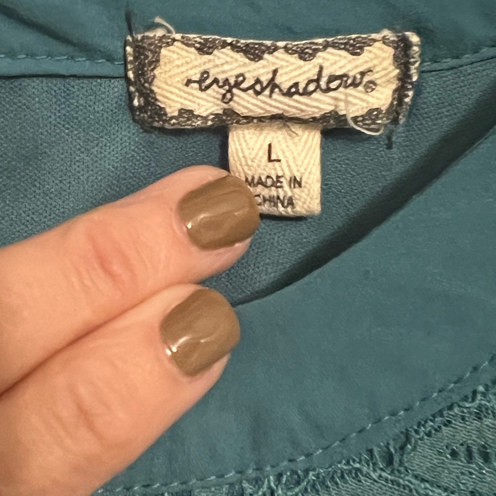 Teal Lace Peplum blouse with drop waist. Versatile top for fall or year round. - Picture 4 of 8